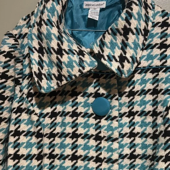 Jessica London Vintage Houndstooth Wool Blend Swing Coat Size 16w 60s 80s Retro - Picture 4 of 7